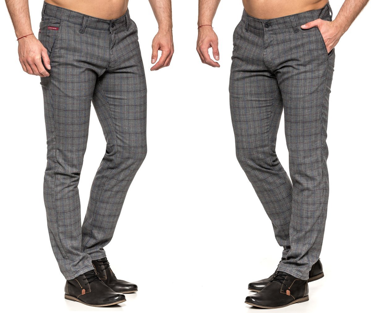 SPODNIE MĘSKIE W KRATĘ VANKEL JEANS 088 - 94cm/L32