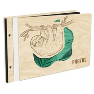 Albumy fotograficzne - Album Na Zdjęcia Wyklejany Leniuchujący Leniwiec Z Pierwszą Stroną W Kolorze W Drewnianej Oprawie Z Czarnymi Kartami Z Grawerem - miniaturka - grafika 1