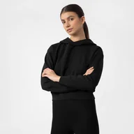 Bluzy sportowe damskie - Damska bluza dresowa nierozpinana z kapturem 4F 4FAW22TSWSF531 - czarna - miniaturka - grafika 1