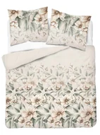 Pościel - Pościel satynowa 160x200 kremowa zielona bezowa jasna kwiaty liście Home Satin - miniaturka - grafika 1