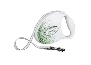 FLEXI Glam smycz M 5m taśma zdobienie Splash Leaf biała - Smycze dla psów - miniaturka - grafika 1