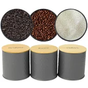 Herbata - Pojemniki Zestaw 3szt Kawa Herbata Cukier Stal Nierdzewna Bambusowe Szare - miniaturka - grafika 1