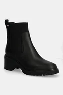 Botki damskie - Tommy Hilfiger sztyblety skórzane FLAG MID HEEL LEATHER CHELSEA damskie kolor czarny na słupku FW0FW08163 - miniaturka - grafika 1