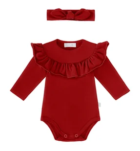 Zestaw body z falbanką i opaska z supełkiem, czerwony - 80 - Body dla niemowląt - miniaturka - grafika 1