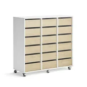Meble do szkół i przedszkoli - Regał szkolny CASPER, 18 szuflad, biały, brzoza - miniaturka - grafika 1
