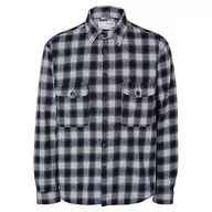 Koszule męskie - SELETED HOMME Męska koszula flanelowa Slhloosemason-Flannel Overshirt Noos, niebieski, M - miniaturka - grafika 1