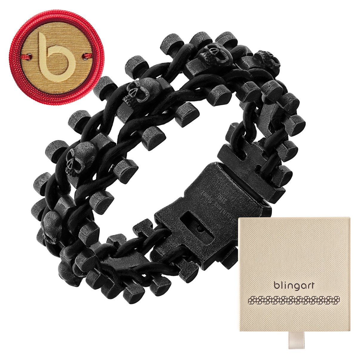 Bransoletka męska stalowa CZASZKI oksydowana STAL 316L