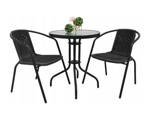 Zestaw ogrodowy kawowy na taras dla 2 osób stół fi60 i krzesła czarny - Meble ogrodowe - miniaturka - grafika 1
