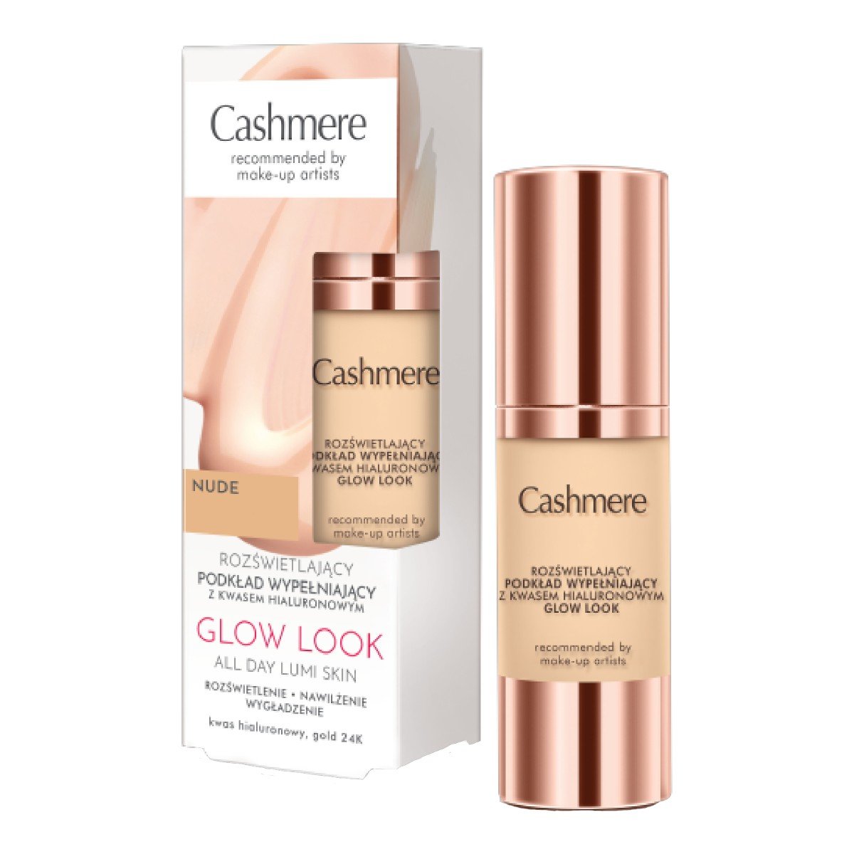 DAX Cashmere Glow Look Rozświetlający podkład wypełniający z kwasem hialuronowym, Nude