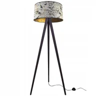 Lampy stojące - Lampa Podłogowa Stojąca Trójnóg Drewno Abażur 45CM - miniaturka - grafika 1