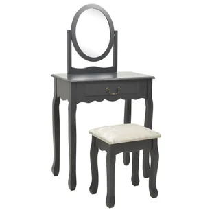 vidaXL Toaletka ze stołkiem, szara, 65x36x128 cm, drewno paulowni, MDF - Toaletki - miniaturka - grafika 1