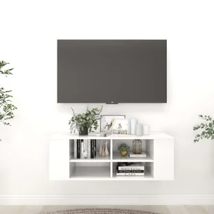 Szafka wisząca TV biały wysoki połysk 102x35x35 cm materiał drewnopochodny - Szafki RTV - miniaturka - grafika 1