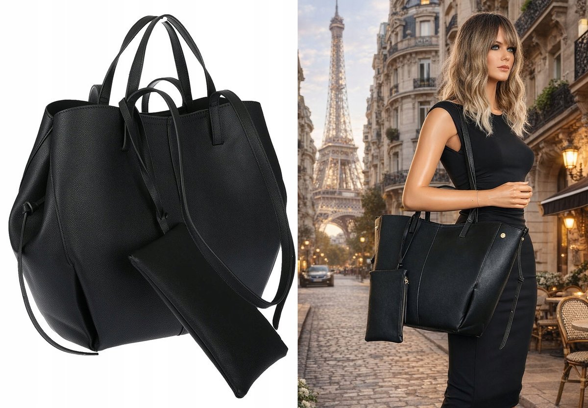 Torebka damska shopper A4 duża pojemna na ramię torba eko skóra 963A Czarna