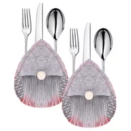 Obrusy i serwetki - Kieszonka na sztućce 2szt. świąteczne etui, skrzaty szare ozdoba świąteczna - miniaturka - grafika 1