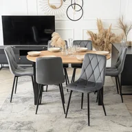 Stoły z krzesłami - Zestaw Stół Okrągły Rozkładany HARRY 102-142 cm Dąb Craft/Czarny i 6 Krzeseł Tapicerowanych ROBIN Szarych Nowoczesnych - miniaturka - grafika 1