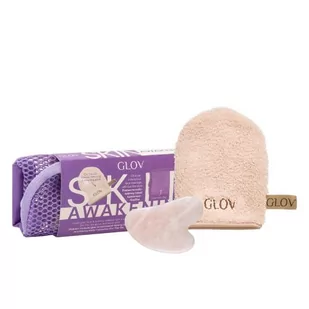 GLOV Zestaw prezentowy Skin Awakening Set: Rękawica do oczyszczania i demakijażu twarzy + Kwarcowy kamień do masażu twarzy Gua Sha + kosmetyczka - >>> DARMOWA od 99zł <<< - Rękawice i gąbki do kąpieli - miniaturka - grafika 1