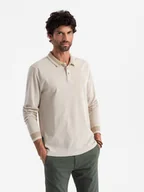 Koszulki męskie - Melanżowy męski polo longsleeve z haftem piaskowy melanż V4 OM-POLS-0129 S - miniaturka - grafika 1