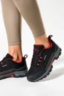 Buty trekkingowe damskie - Czarne buty trekkingowe damskie sznurowane z czerwonymi dodatkami softshell Casu B2003-3 - miniaturka - grafika 1