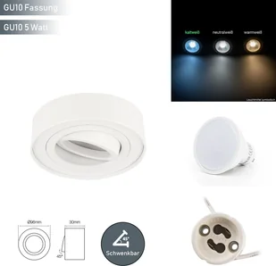 Lampa sufitowa liniowa LED ROLLO MIDI reflektor wpuszczany natynkowy podtynkowy obrotowy 45° okrągły biały wykonany z aluminium z gniazdem GU10 5W barwa światła chłodna biel - Lampy sufitowe - miniaturka - grafika 1