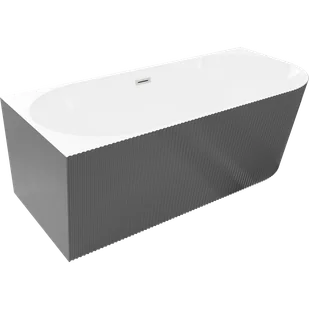 Mexen Silo wanna wolnostojąca narożna lewa ryflowana 150 x 75 cm, biała/szara, przelew nikiel szczotkowany - 52891507562L-97 - Wanny - miniaturka - grafika 1