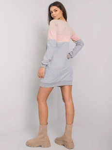 Trójkolorowa długa bluza damska z kieszeniami beż/róż/szary (5869) - Factory Price - Bluzy damskie - miniaturka - grafika 1
