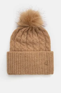 Tommy Hilfiger czapka z domieszką wełny kolor beżowy z cienkiej dzianiny AW0AW16989 - Czapki damskie - miniaturka - grafika 1