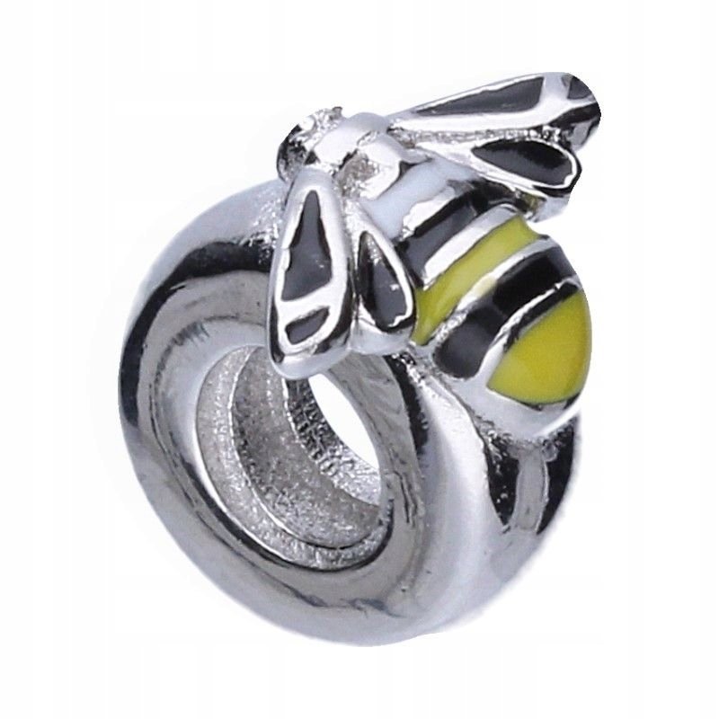 Zawieszka do bransoletki srebro rodowane próby 925 emalia pszczoła 9x10mm