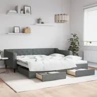 Łóżka - vidaXL Sofa rozsuwana z szufladami, ciemnoszara, 100x200 cm, tkanina - miniaturka - grafika 1