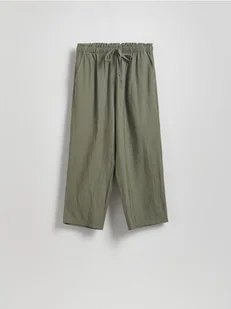 Reserved - Wiskozowe spodnie z wiązaniem - zielony - Spodnie damskie - miniaturka - grafika 1