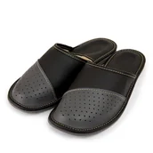 Kapcie męskie - Obuwie domowe męskie R.42 skóra eko z profilowaną skórzaną wkładką KM-12-GR-42 - miniaturka - grafika 1