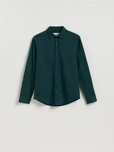 Reserved - Gładka koszula slim fit - ciemnozielony - Koszule męskie - miniaturka - grafika 1