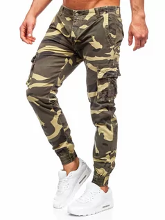 Spodnie męskie - Khaki spodnie jeansowe joggery bojówki męskie moro Denley Z810 - grafika 1