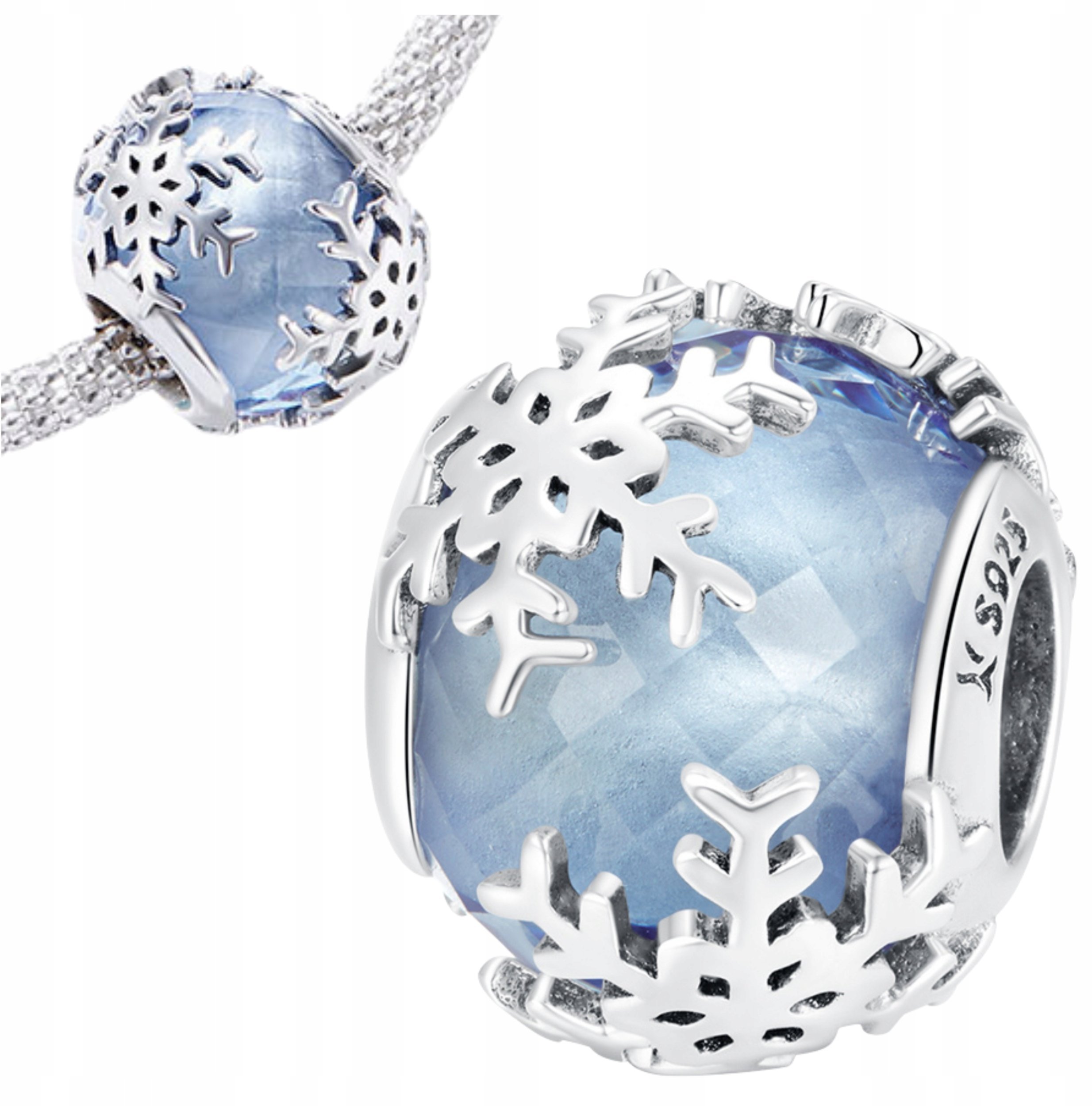 Ivybands CHARMS ŚNIEŻYNKA PŁATKI ŚNIEGU NIEBIESKI S925 srebro 925 koralik beads