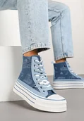 Trampki damskie - Niebieskie Trampki na Platformie z Wysoką Cholewką i Wzorem Serc Aviriss - miniaturka - grafika 1