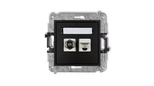 Karlik Gniazdo antenowae pojedyńcze typu F (SAT) + RJ45 Czarny 12MGFK - Gniazdka elektryczne - miniaturka - grafika 1