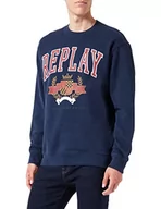 Bluzy męskie - Replay Bluza męska M6271, 085 niebieska, 3XL - miniaturka - grafika 1