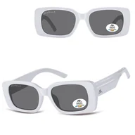 Okulary korekcyjne, oprawki, szkła - Prostokątne okulary przeciwsłoneczne z polaryzacją MP194D Białe - miniaturka - grafika 1