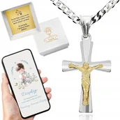 Biżuteria dla dzieci - SREBRNY ZESTAW KOMUNIJNY ŁAŃCUSZEK I KRZYŻYK 40CM NA PREZENT - miniaturka - grafika 1