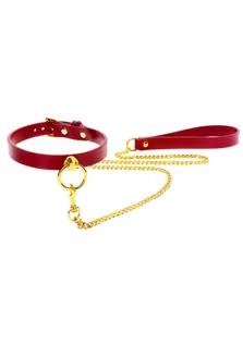 Akcesoria BDSM - Taboom Taboom Bondage in Luxury O-Ring Collar and Chain Leash Red - grafika 1