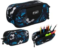 Piórniki - Piórnik szkolny saszetka do szkoły dwukomorowy piłka football Peterson czarny niebieski - miniaturka - grafika 1