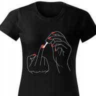Zestawy upominkowe - CZARNA KOSZULKA DAMSKA Krótki Rękaw FUCK OFF RED NAILS Zabawne Wzory Roz S - miniaturka - grafika 1