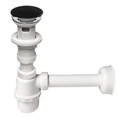 Syfony - Syfon umywalkowy butelkowy, spust klik-klak z przelewem, czyszczony z góry, duży grzybek ceramiczny czarny - miniaturka - grafika 1