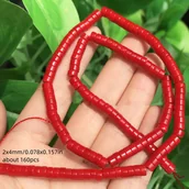 Inne - TEMU 160 sztuk 2x4mm Naturalne Czerwone Koralowe Koraliki - Cylinryczne Wolne Kamienie, Idealne do Tworzenia Biżuterii DIY Bransoletki, Naszyjniki, - miniaturka - grafika 1