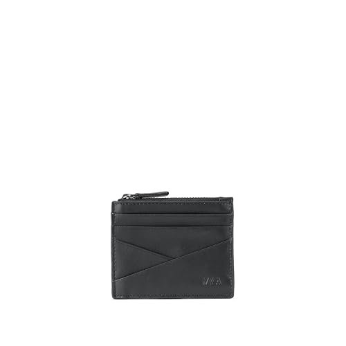 NAVA DESIGN - Skórzany portfel męski z sześcioma DC Portmonetka na zamek i ekran RFID, kolor czarny - rozmiar 8 x 10 cm