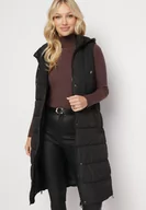 Kamizelki damskie - Czarna Długa Kamizelka Bezrękawnik z Klasycznym Pikowaniem i Kapturem Shin - miniaturka - grafika 1