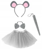 Dodatki do strojów karnawałowych - STRÓJ MYSZKA SZARA PLUSZOWA OPASKA Z USZAMI OGON MUSZKA + SPÓDNICZKA TUTU - miniaturka - grafika 1