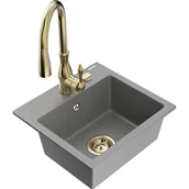 Zlewozmywaki z baterią - Mexen Milo zlewozmywak granitowy 1-komorowy z baterią kuchenną Savita, szary - miniaturka - grafika 1