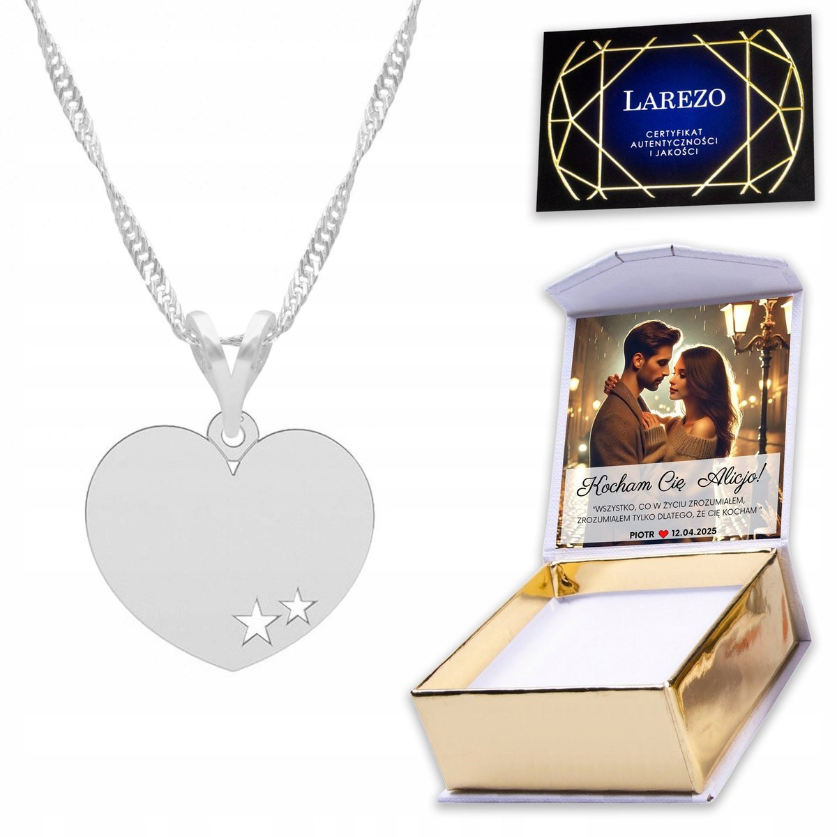 Naszyjnik Srebrny 925 Serce Heart Miłość Serduszko Serduszko Love + NADRUK