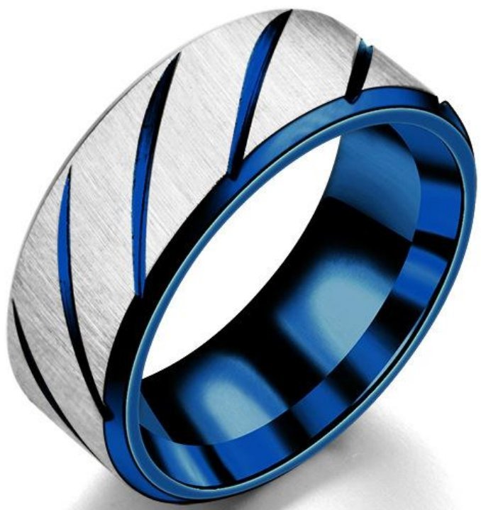 Niebieski Srebrny Szczotkowany Pierścień