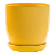 Donice - Doniczka ceramiczna Żółty okrągła połysk Ø15cm z podstawką gładka szkliwiona - miniaturka - grafika 1